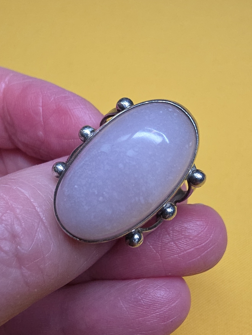Vintage Silver Lavender Quartz Cabochon Statement Ring ▪︎ 8.89 G TW